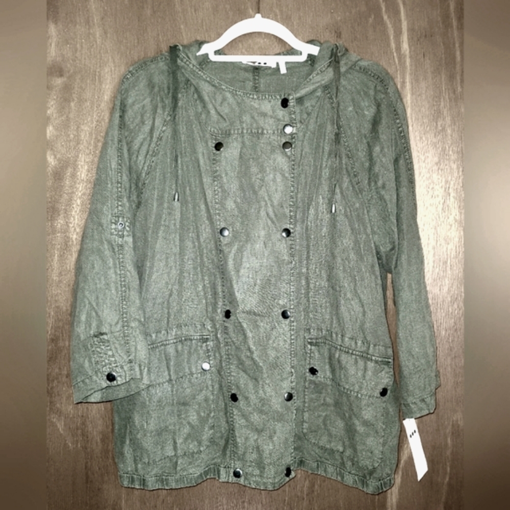 NWT Three Dots 100% Linen Cargo Utility Jacket 💚💚💚
